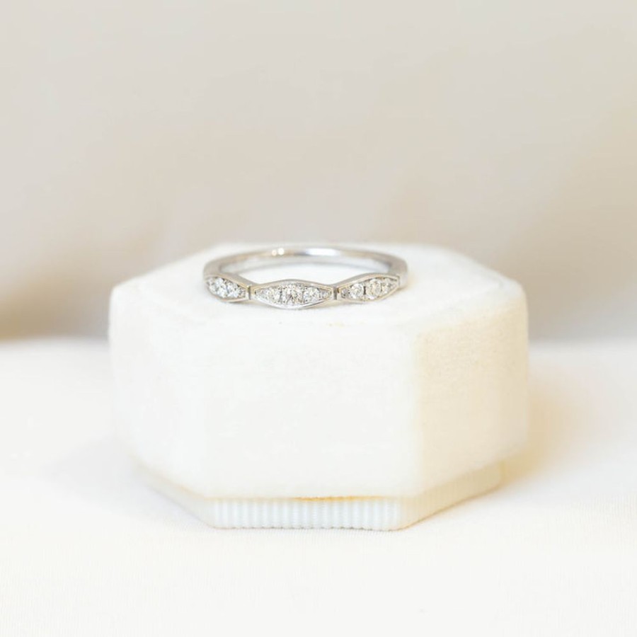 Stackable Rings Malka Diamonds | 14Kw Scallop Pave .16Ctw Diamond Band