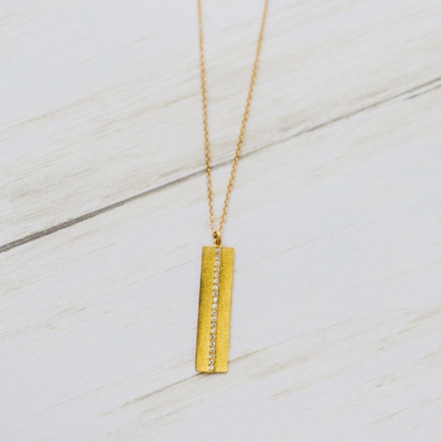 Jewelry Marika Gold | 0.10Ctw Diamond Accented Vertical Bar Necklace In 14K Yellow Gold By M