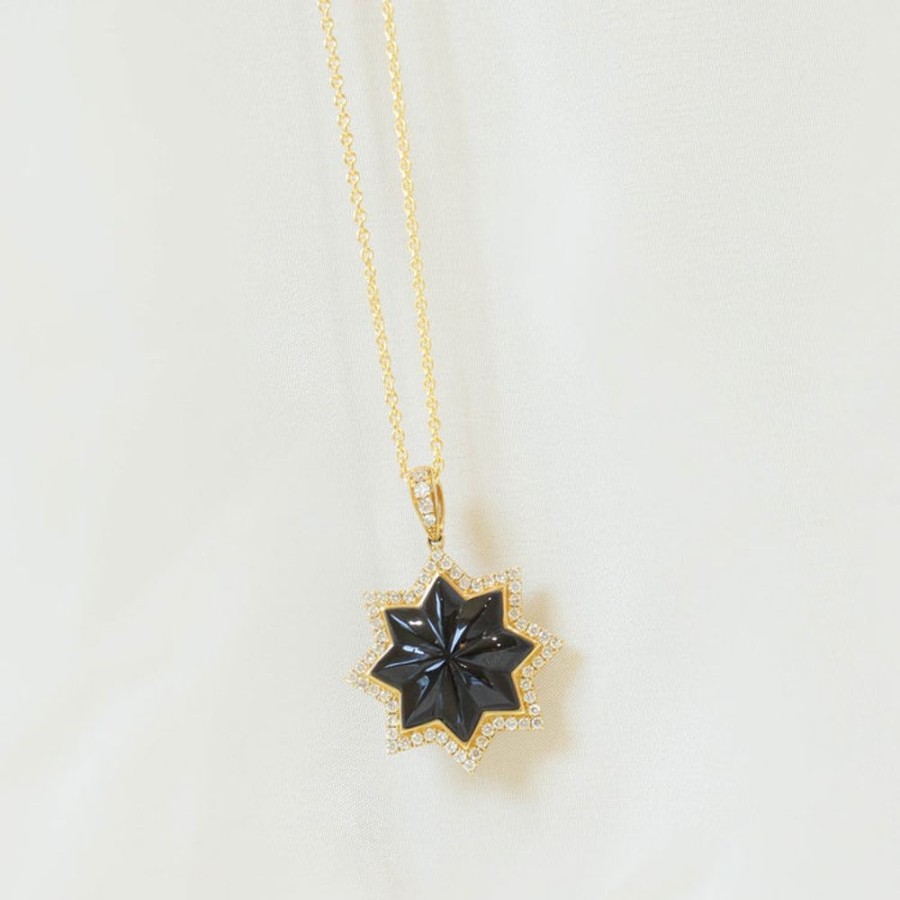 Jewelry Malka Diamonds | 14Ky 5.76Ct Black Onyx Star Necklace