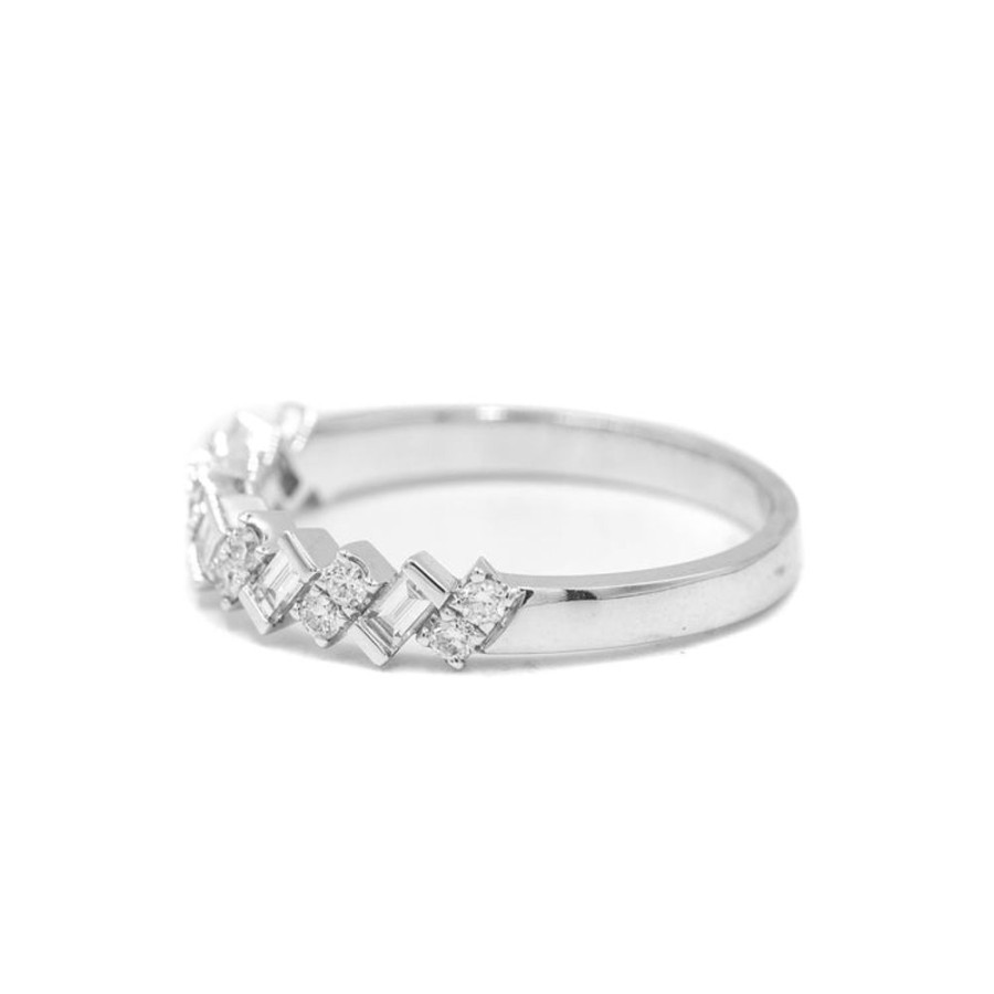 Stackable Rings Uneek | 14Kw Round & Baguette Diamond Diagonal Band