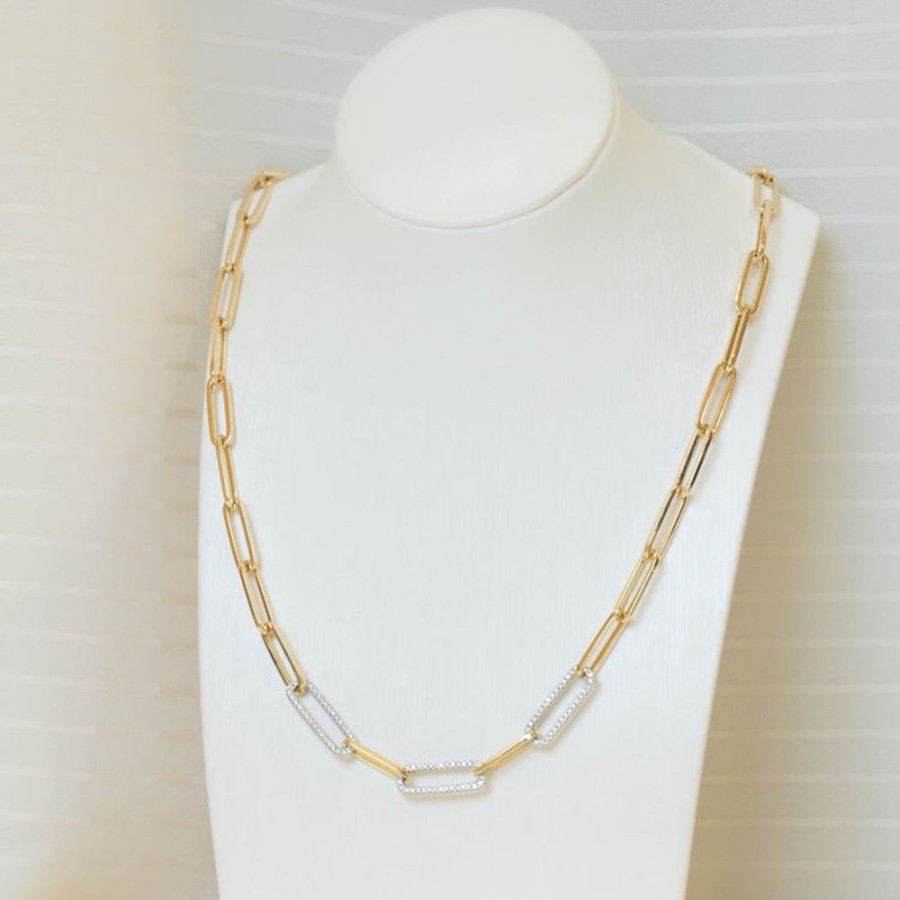 Jewelry Malka Diamonds | 14K Diamond And Gold Paper Clip Necklace