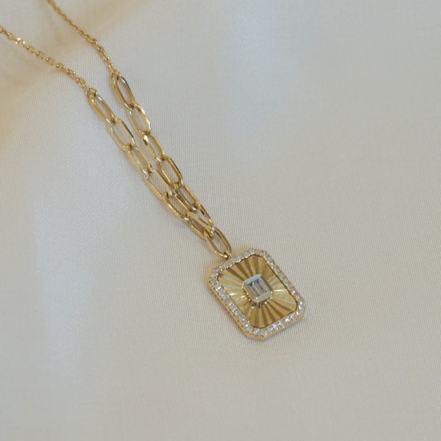 Jewelry Urbaetis | Fluted Baguette And Pave Diamond Pendant