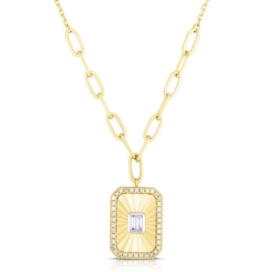 Jewelry Urbaetis | Fluted Baguette And Pave Diamond Pendant