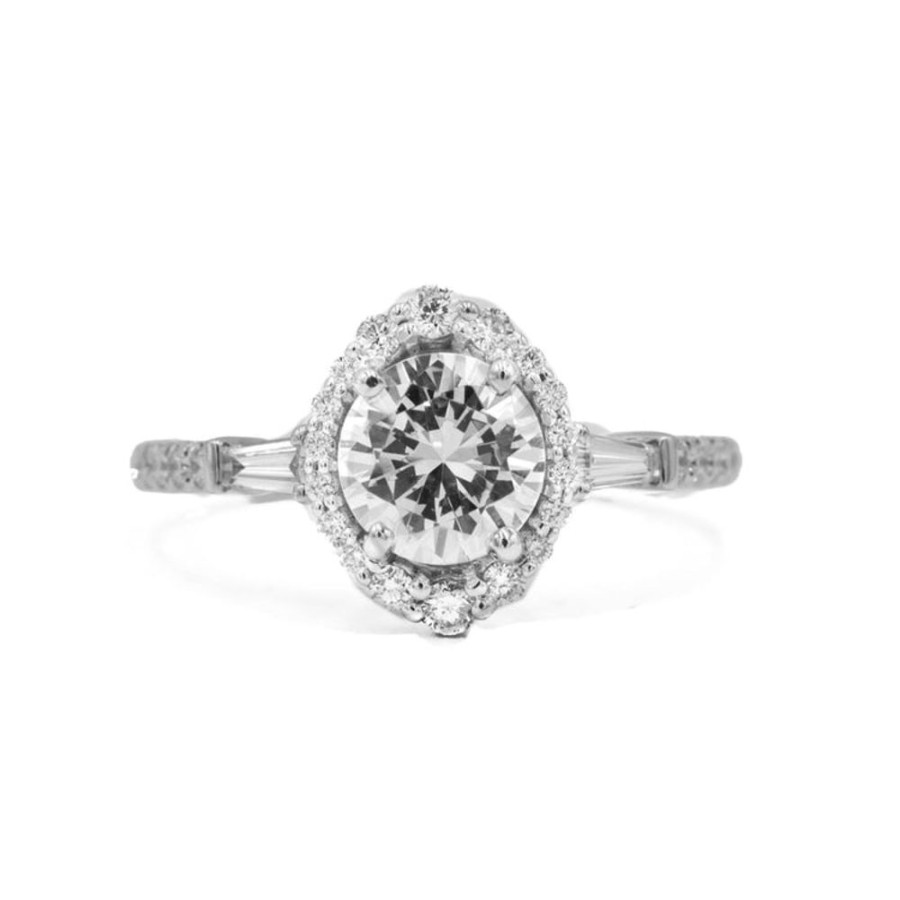 Classic Bridal Uneek | 14K White Gold Baguette Halo By Uneek Jewelry