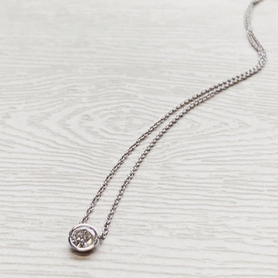 Jewelry Malka Diamonds | 14K White Gold .30Ct Bezel Necklace