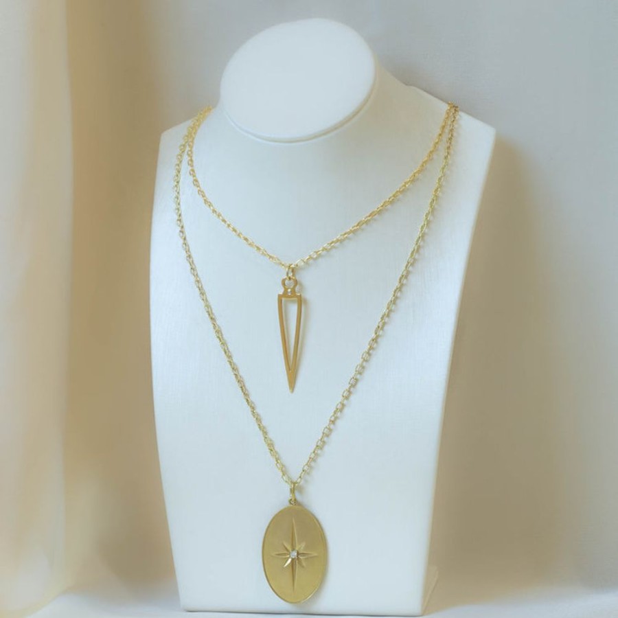 Jewelry Malka Diamonds | 14Ky Spear Pendant With Oval Link Chain