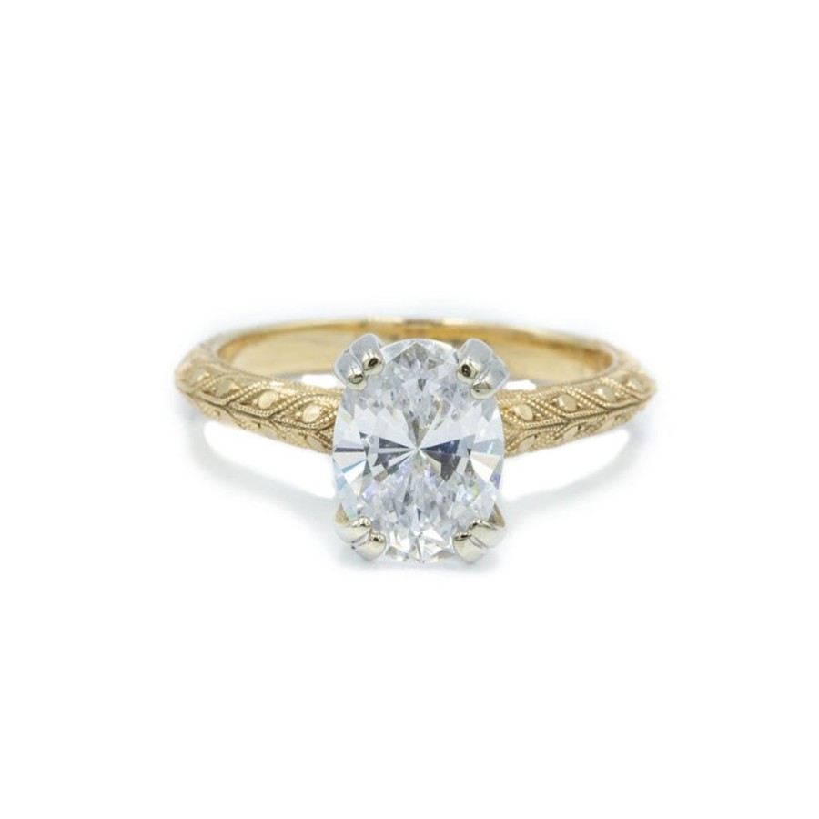 Vintage Collection Malka Diamonds | 14K Yellow Gold Knife-Edge Beaded Solitaire