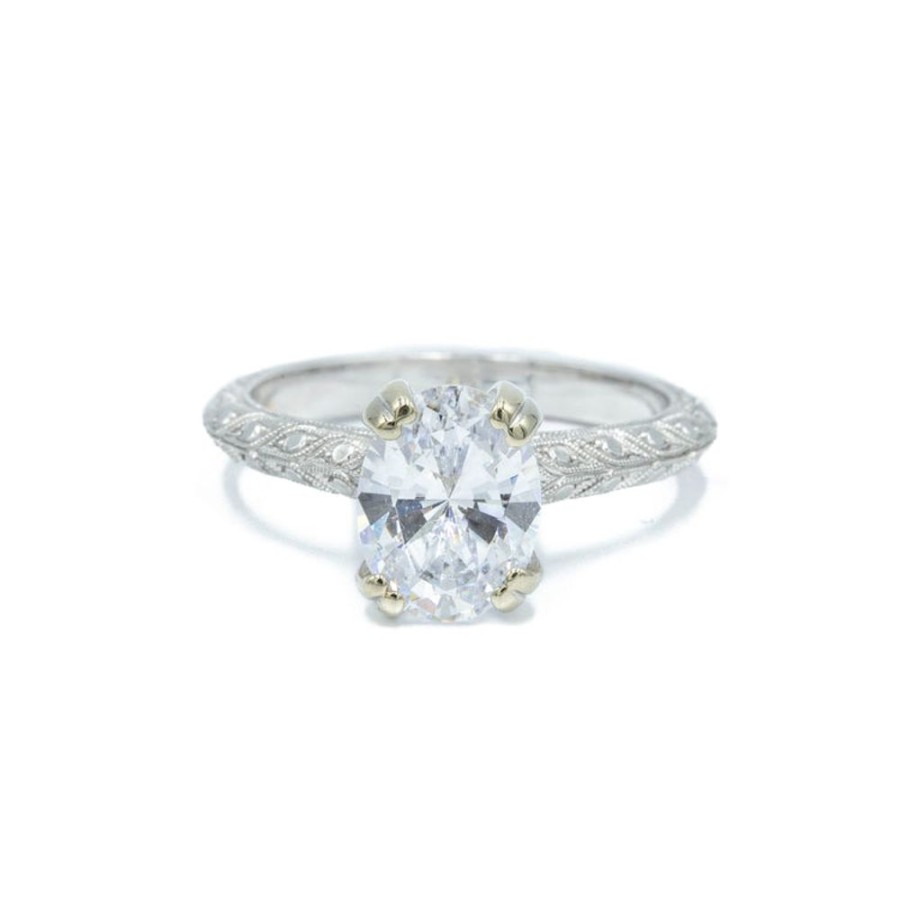 Vintage Collection Malka Diamonds | 14K White Gold Knife-Edge Beaded Solitaire