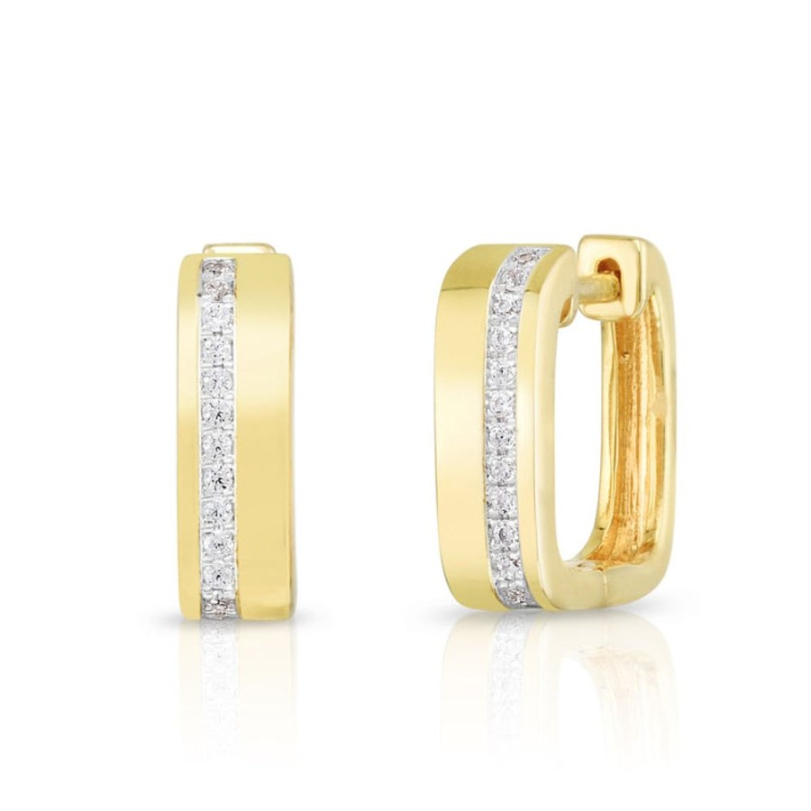 Jewelry Malka Diamonds | Square Diamond Line Huggie Earrings By Urbaetis Jewelry