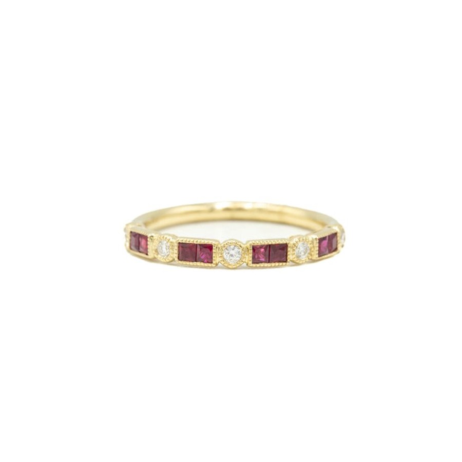 Jewelry Uneek | 14Ky Ruby & Diamond Bezel-Set Band