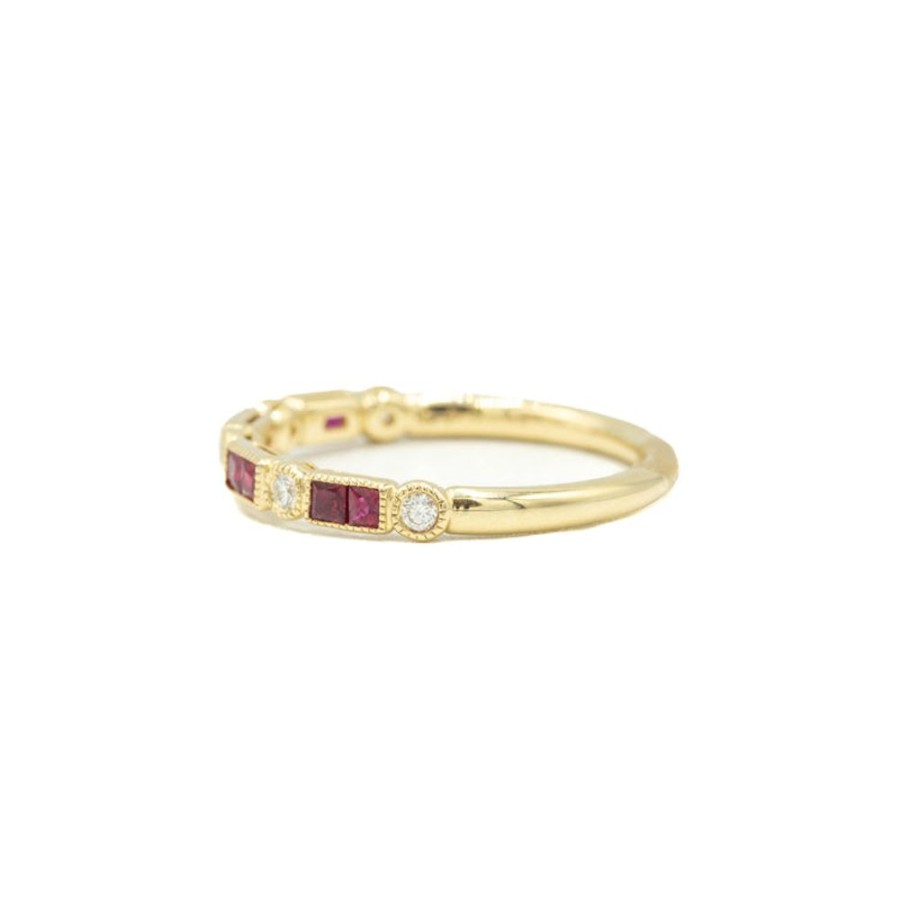 Jewelry Uneek | 14Ky Ruby & Diamond Bezel-Set Band