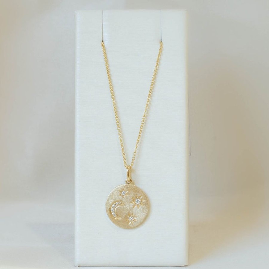 Jewelry Malka Diamonds | 14K Flush Moon & Star Necklace