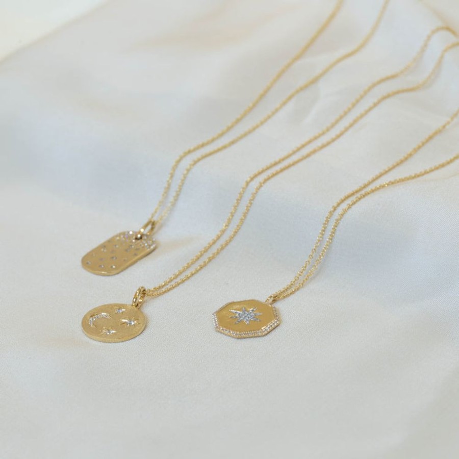 Jewelry Malka Diamonds | 14K Flush Moon & Star Necklace