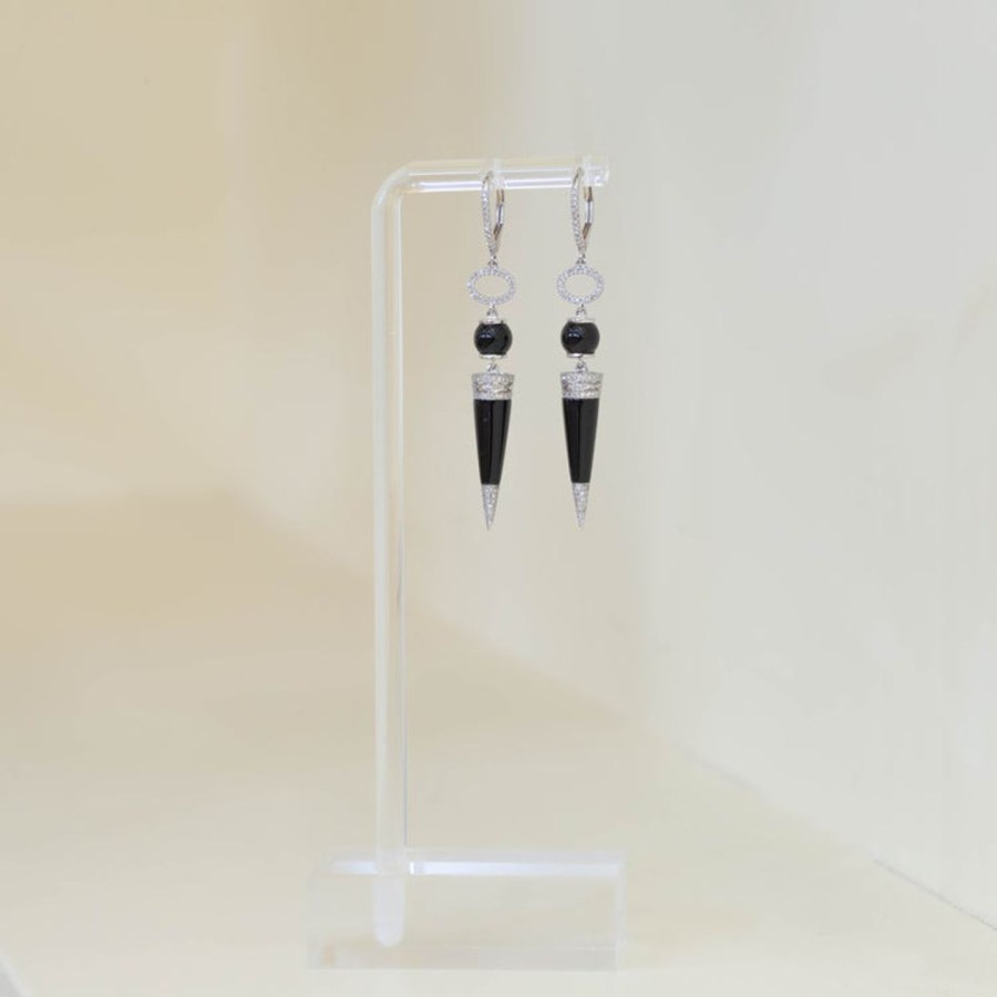 Jewelry Malka Diamonds | 8.51Ctw Black Onyx & .20Ctw Diamond Earrings