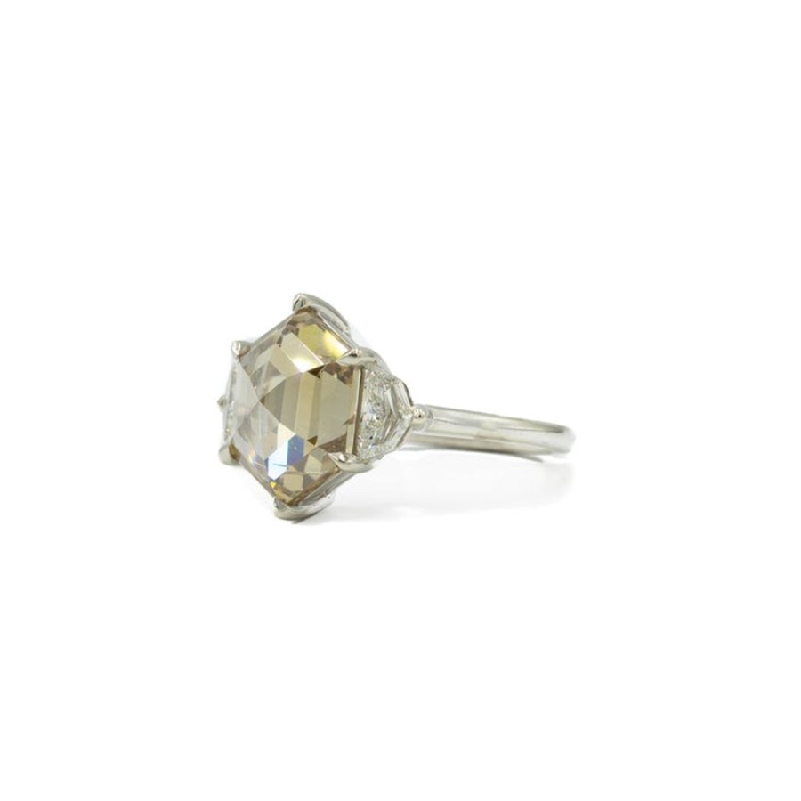 Alternative & Unique Malka Diamonds | 4.16Ct Hex-Shaped Champagne Diamond Ring