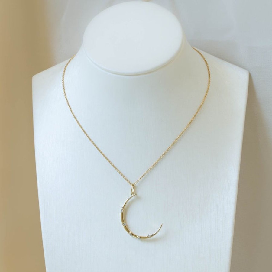 Jewelry Malka Diamonds | 14Ky Sprinkled Moon Crescent Necklace