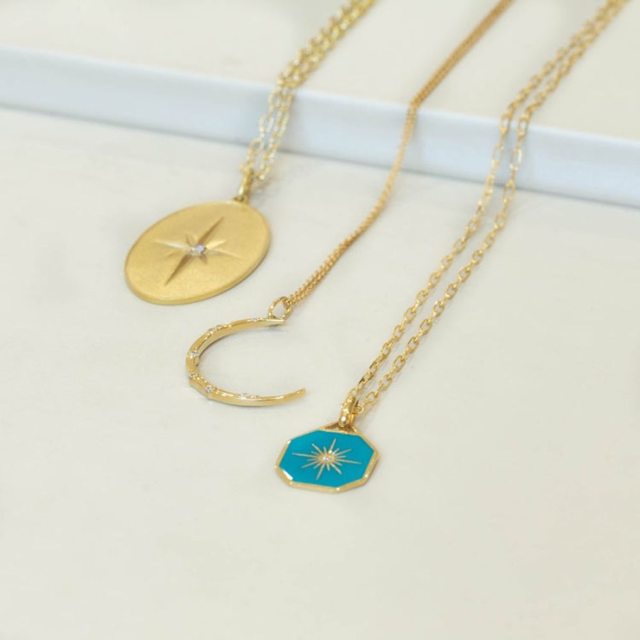 Jewelry Malka Diamonds | 14Ky Sprinkled Moon Crescent Necklace