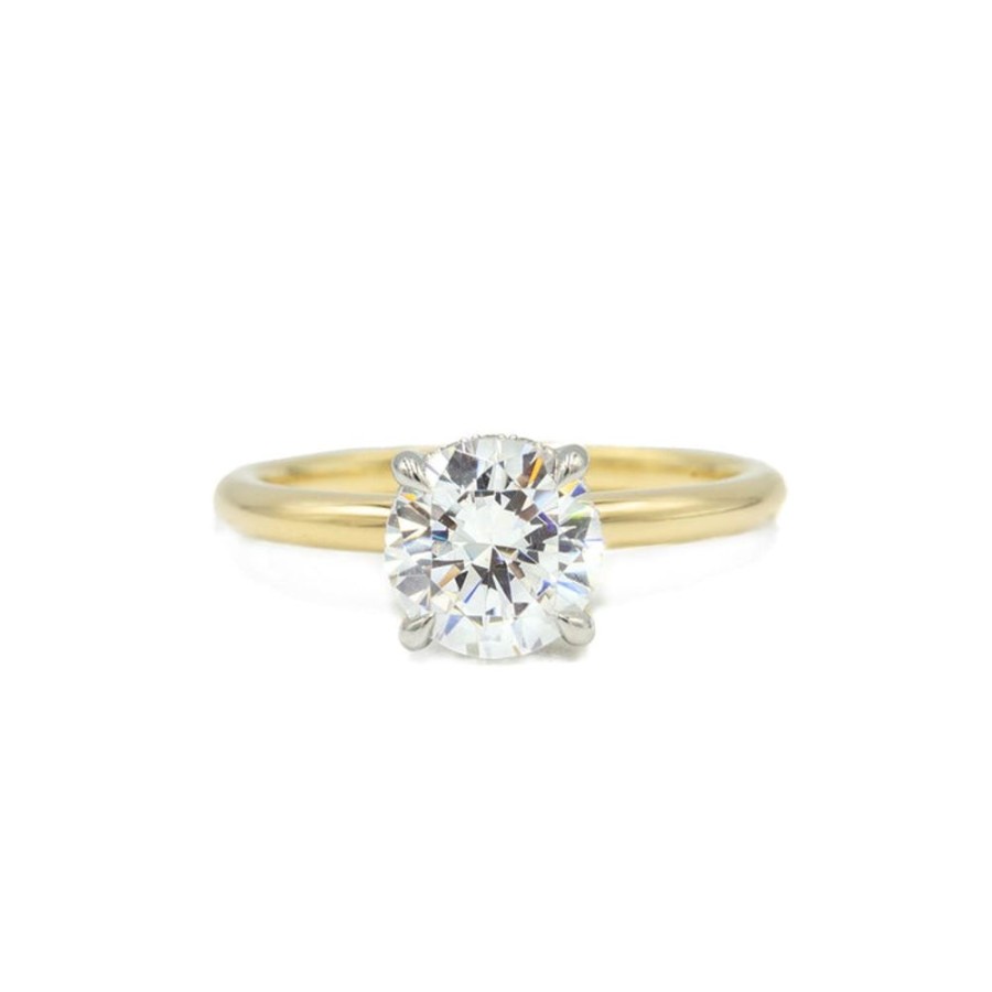 Classic Bridal Malka Diamonds | 14K Yellow Gold 4-Prong Solitaire With Platinum Hidden Halo