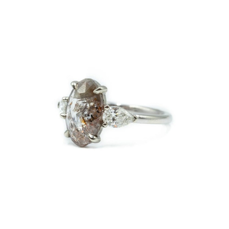 Alternative & Unique Malka Diamonds | 2.26Ct Oval-Cut Three-Stone Salt & Pepper Diamond Ring