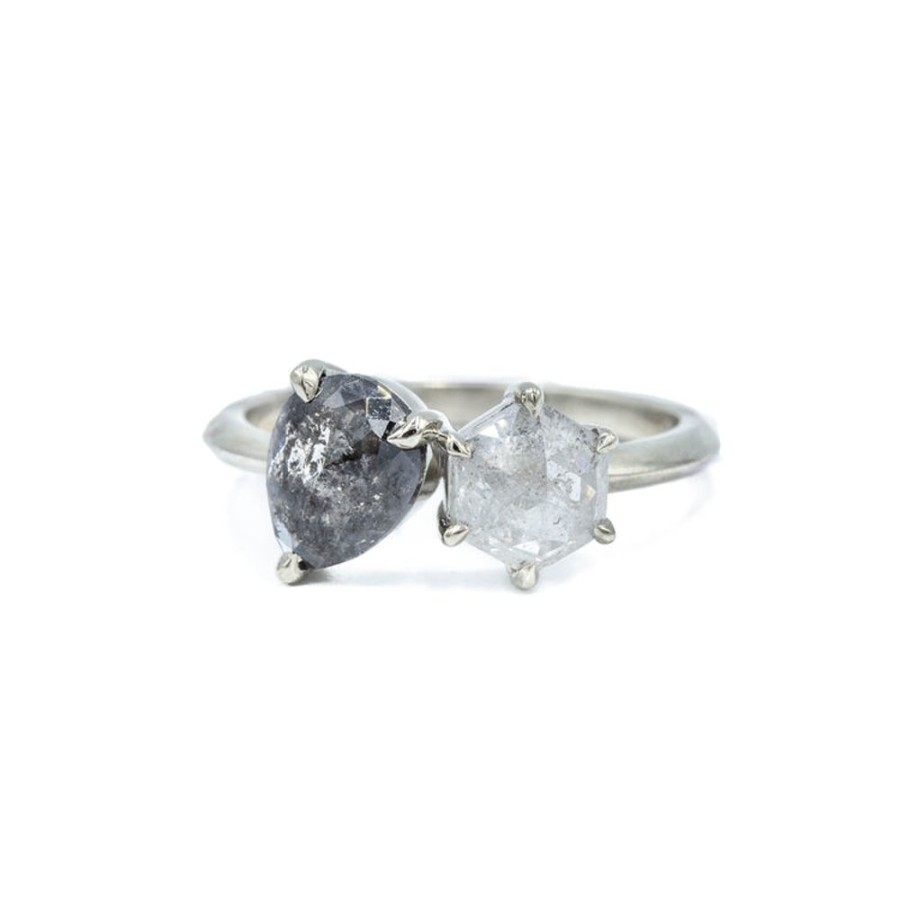 Alternative & Unique Malka Diamonds | .87Ct Pear & .98Ct Hex-Shaped Toi Et Moi Diamond Ring