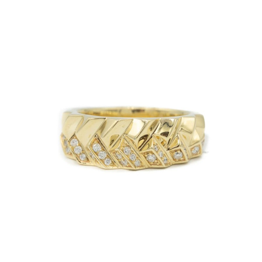 Jewelry Malka Diamonds | 14Ky Diamond & Gold Geometric Wide Band By Facet Barcelona