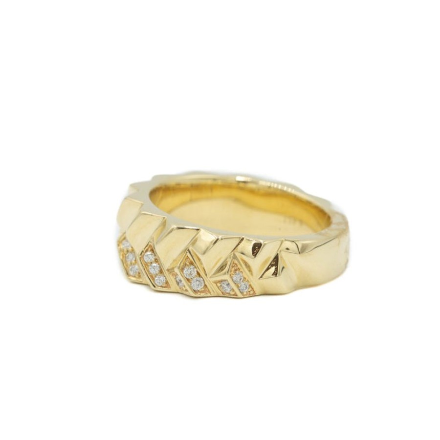 Jewelry Malka Diamonds | 14Ky Diamond & Gold Geometric Wide Band By Facet Barcelona