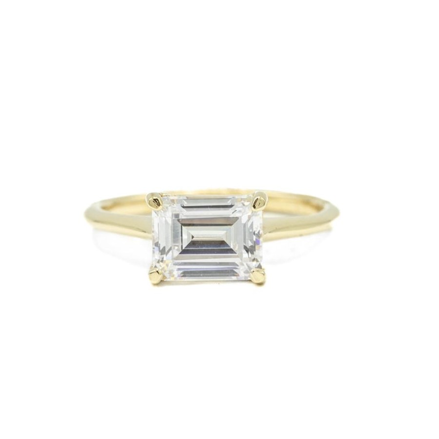 Classic Bridal Malka Diamonds | 14Ky Emerald-Cut East-West Cathedral Diamond Ring