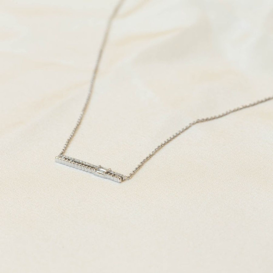 Jewelry Malka Diamonds | 14Kw .27Ctw Round & Baguette-Cut Diamond Bar Necklace By Uneek Jewelry