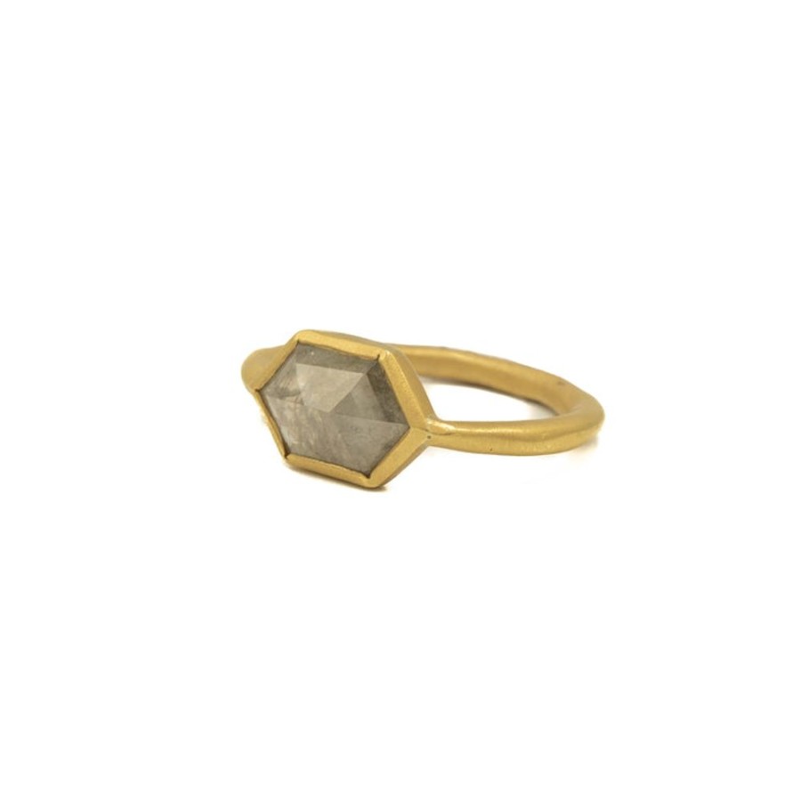 Alternative & Unique Malka Diamonds | 2.04Ct Hex-Shaped Bezel Salt & Pepper Diamond Ring