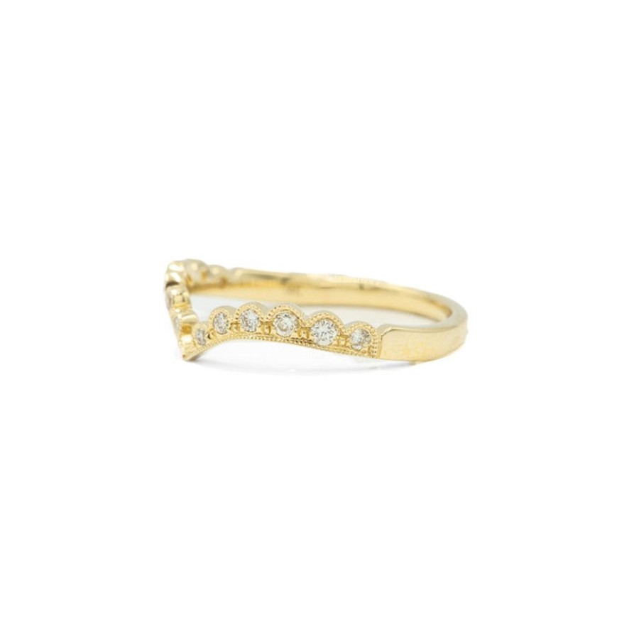 Stackable Rings Parade | 14Ky Scallop Lace Chevron Diamond Band