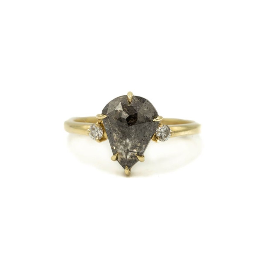 Alternative & Unique Malka Diamonds | 1.98Ct "Ellie" Pear-Shaped Salt + Pepper Diamond Ring