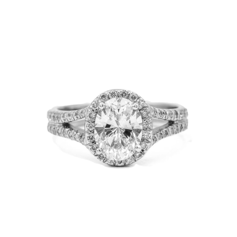 Classic Bridal Malka Diamonds | 14Kw Oval Split Shank Halo Diamond Ring