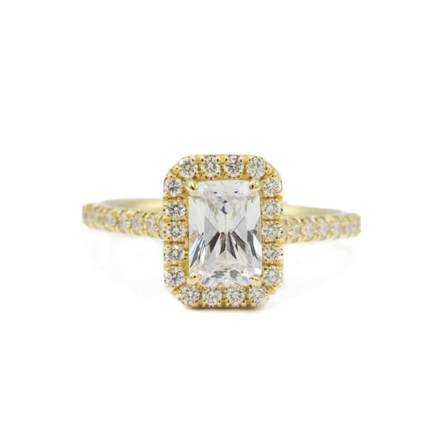 Classic Bridal Uneek | 14Ky Emerald-Cut Halo Diamond Ring