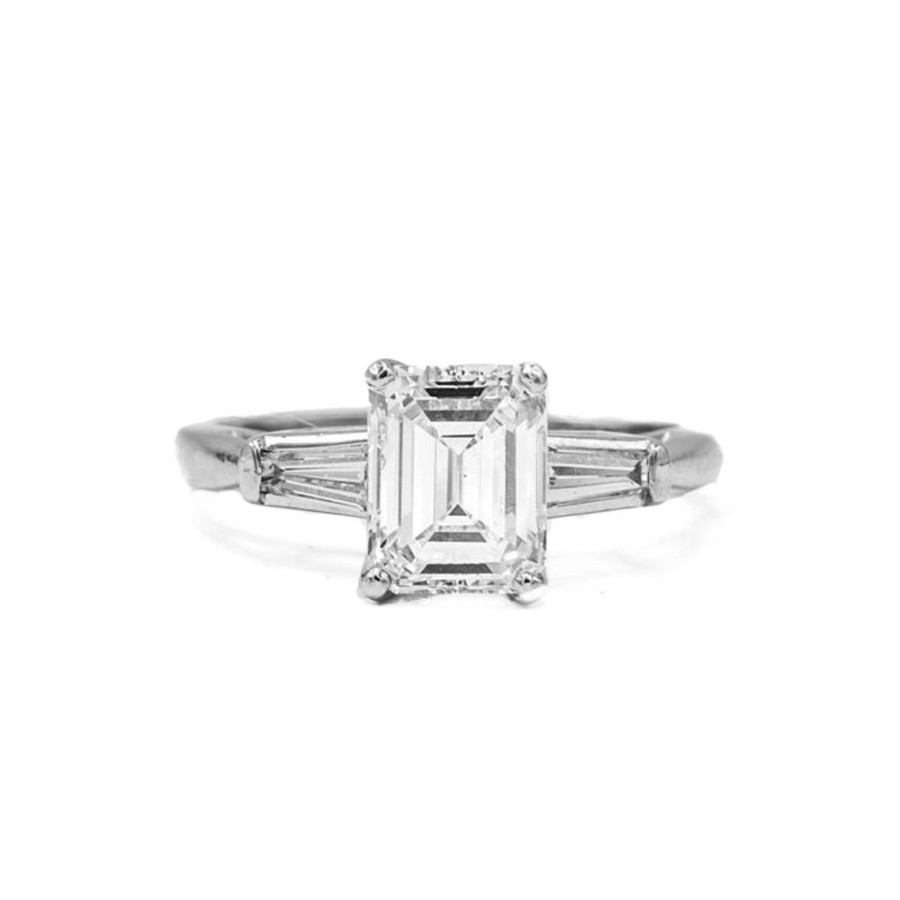 Classic Bridal Malka Diamonds | Vintage Platinum Emerald-Cut Diamond Ring