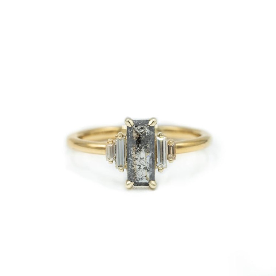 Alternative & Unique Malka Diamonds | .86Ct Salt & Pepper Baguette-Cut 5-Stone Diamond Ring