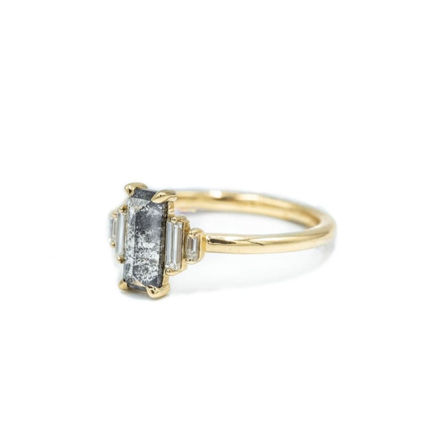 Alternative & Unique Malka Diamonds | .86Ct Salt & Pepper Baguette-Cut 5-Stone Diamond Ring