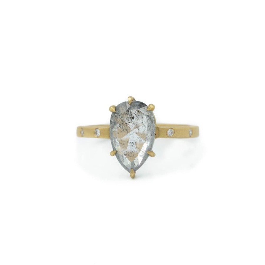 Alternative & Unique Petite Belaine Jewelry | 2.16Ct Pear-Shaped Salt + Pepper Diamond Ring