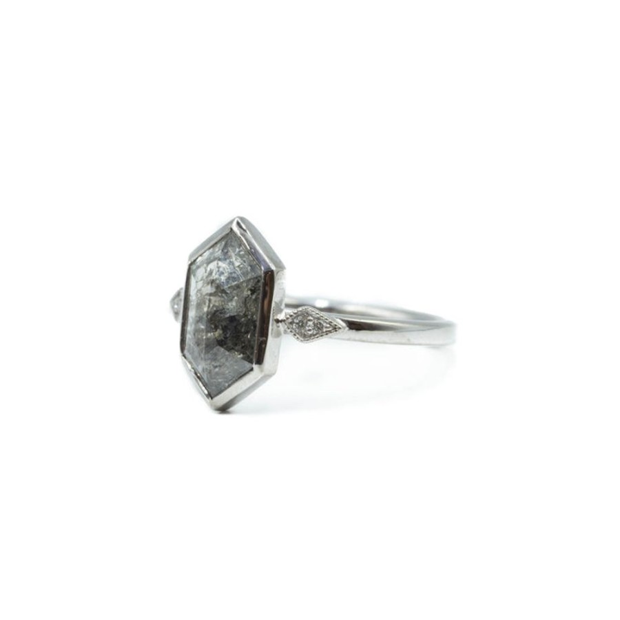 Alternative & Unique Malka Diamonds | 2.0Ct Elongated-Hex "Sasha" Salt & Pepper Diamond Ring