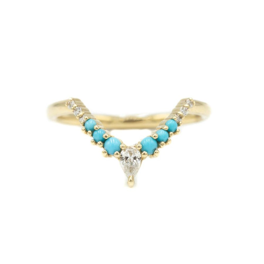 Stackable Rings Malka Diamonds | 14Ky Turquoise Contoured Band
