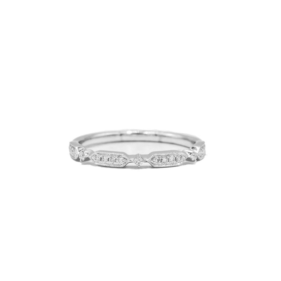 Stackable Rings Uneek | 14Kw Round & Hex-Shaped Diamond Bezel Band