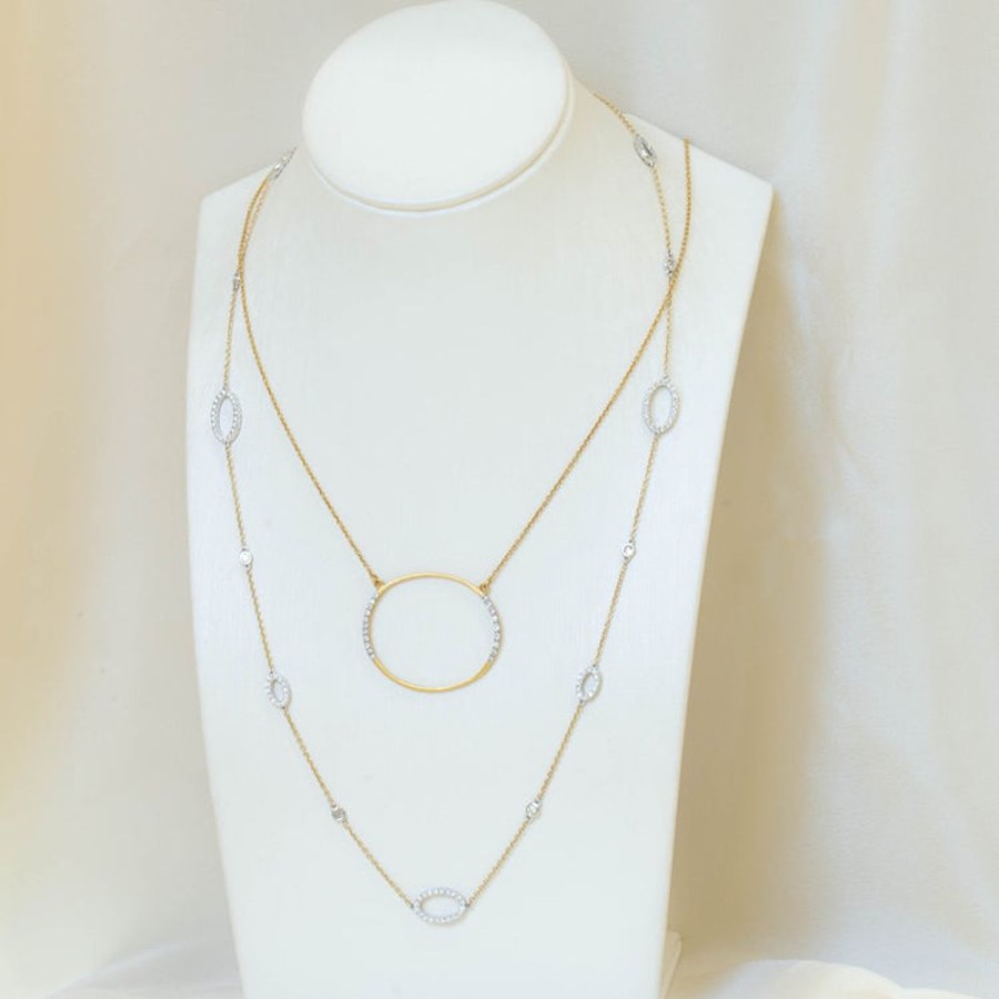 Jewelry Malka Diamonds | 14Ky/W Oval Link Station Necklace