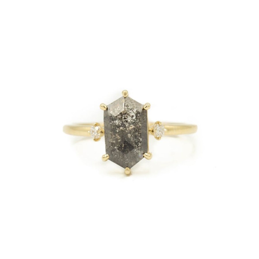 Alternative & Unique Malka Diamonds | 2.18Ct Hex-Shaped "Ellie" Salt & Pepper Diamond Ring