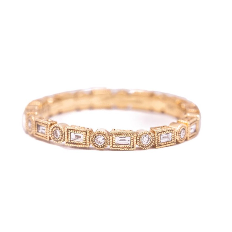 Stackable Rings Jolie Designs | 14Kr Stackable Baguette + Round Diamond Band