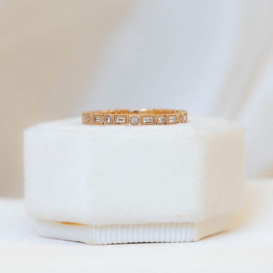 Stackable Rings Jolie Designs | 14Kr Stackable Baguette + Round Diamond Band