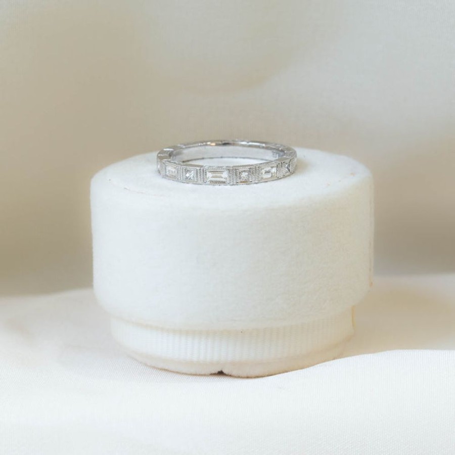 Stackable Rings Jolie Designs | 18Kt .41Ctw Baguette & Princess-Cut Diamond Milgrain Band