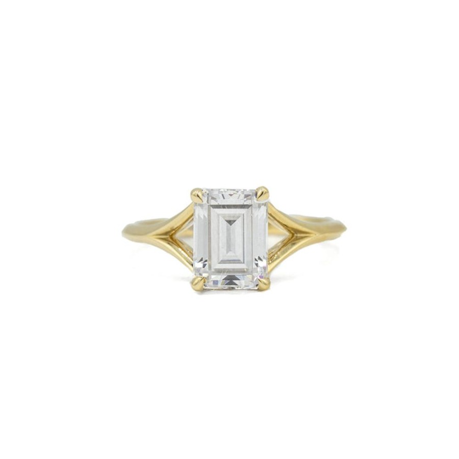 Classic Bridal Stuller | 14Ky Emerald-Cut Split Shank Double Hidden Halo Diamond Ring