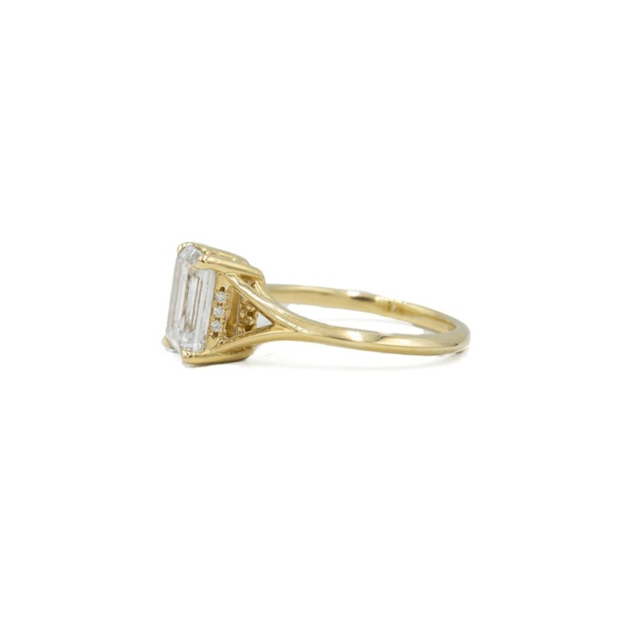 Classic Bridal Stuller | 14Ky Emerald-Cut Split Shank Double Hidden Halo Diamond Ring