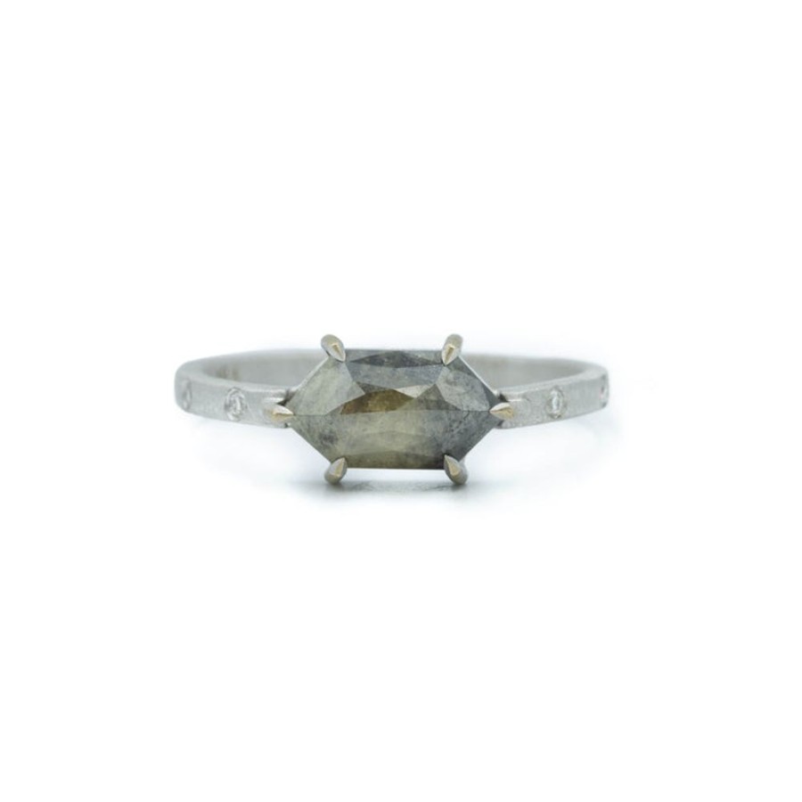 Alternative & Unique Petite Belaine Jewelry | 1.51Ct Elongated Hex-Shaped Salt & Pepper Diamond Ring