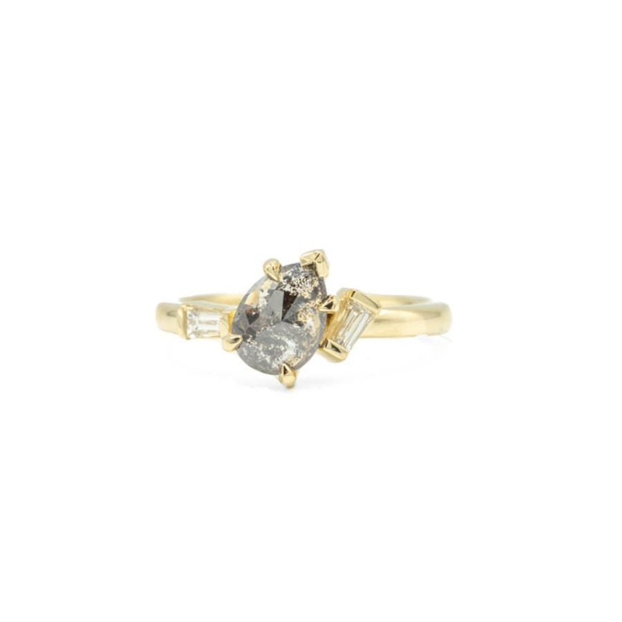 Alternative & Unique Malka Diamonds | 1.00Ct Pear-Shaped Salt & Pepper Baguette Diamond Ring