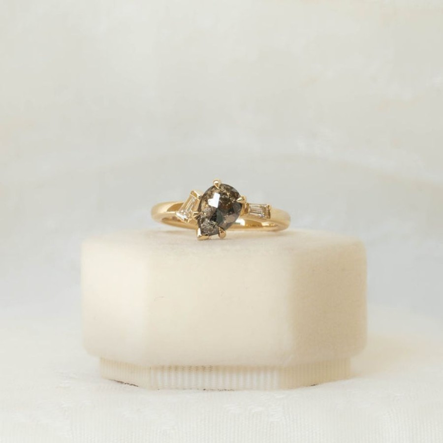 Alternative & Unique Malka Diamonds | 1.00Ct Pear-Shaped Salt & Pepper Baguette Diamond Ring